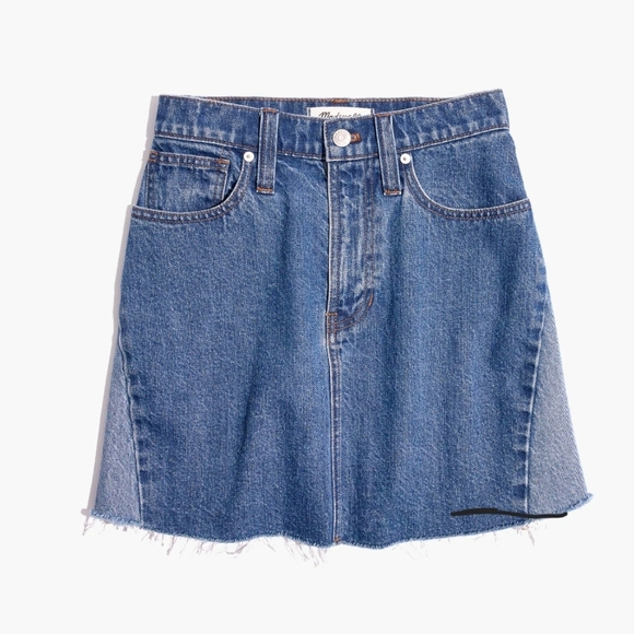 Madewell Size 30 (10) Rigid Denim A-line Mini Skirt Two Tone Stretchy Mid Wash - Picture 3 of 9